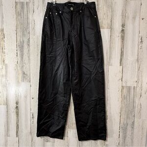 Almost Famous Midnight Black Waxy Faux Wide Leg Loose Fit Pants